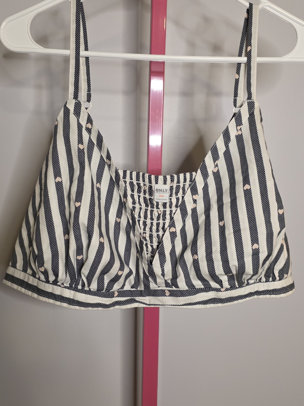 Old Navy ONLY Striped Navy & Cream Top with Pink Heart Accents